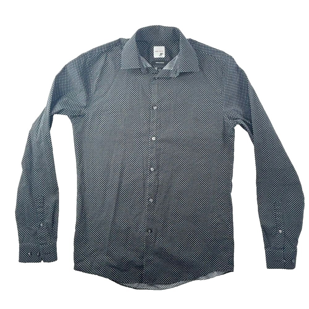 J Ferrar‎ Button up Shirt Men S Super Slim Fit Navy Polka Dot Stretch Long Sleev